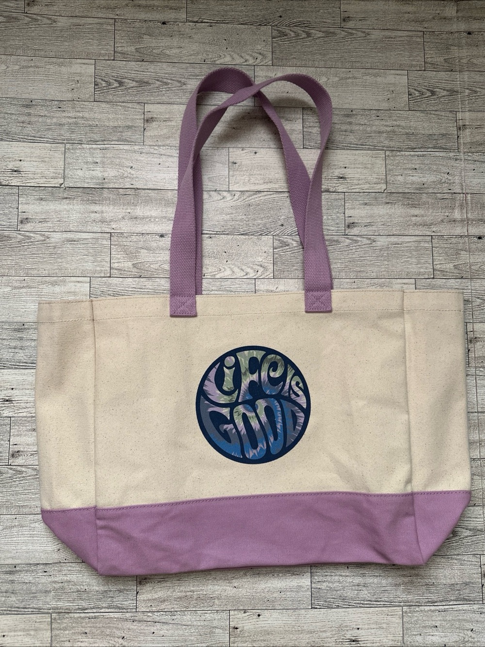 Canvas Tote Bag with Lavender Accents - Life's Good Graphic NWOT